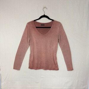 Made in Italy V Neck Long Sleeve Sweater Top Dusty Rose S M